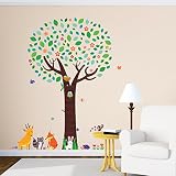 Decowall DML-1312 Großer Baum mit Tierfreunden Wandsticker Wandaufkleber Wandtattoo Kinderzimmer