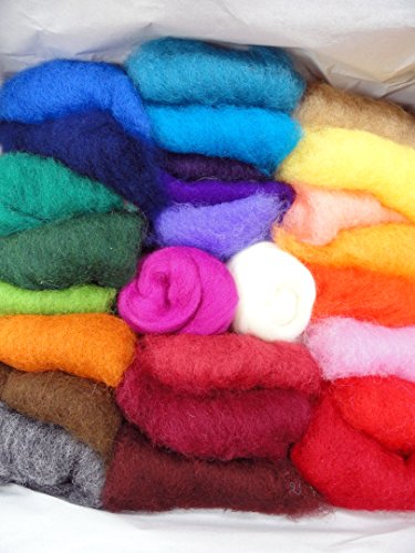 Filzwolle Vlies in bunten Fetzen – 25 Farben, insgesamt ca. 100 Gramm plus 2 Knäuel Merino Filzwolle - 2