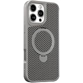 Coverzone iPhone 14 Pro Max ile uyumlu Kılıf Karbon Fiber G&ouml;r&uuml;n&uuml;ml&uuml; Magsafe ile uyumlu Stand olabilen Carbon Case Tam G&ouml;vde K