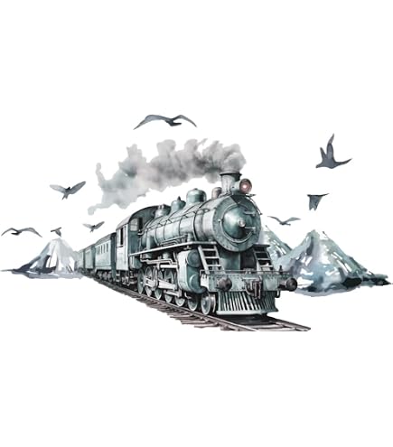 Wandtattoo Lokomotive – 76x60 Cm – Schwarze Vinyl-Folie – Entfernbar – Für Wand, Glas, Möbel