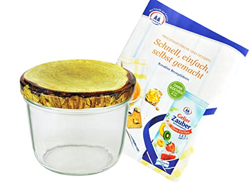 100er Set Sturzglas 230 ml Marmeladenglas Einmachglas Einweckglas To 82 Holzdekor Deckel incl. Diamant-Zucker Gelierzauber Rezeptheft - 3