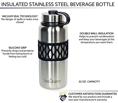 Brewberry Weithals Premium Isolierte Edelstahl Trinkflaschen, Thermosflasche Und Reisetasse Für Heiß- Und Kaltgetränke, 946 ml - 2