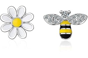 BSLVWG Mini Biene Gänseblümchen Blume Asymmetrische Ohrstecker für Frauen Teenager Mädchen Sensibles Ohr Mode Tier Niedlich Piercing Post Hypoallergen Modeschmuck Geschenke Geburtstag