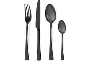 Bestdin Juego de cubiertos 24 piezas, set de cubiertos negro mate para 6 personas, cubiertos de acero inoxidable, juego de cuchillo, tenedor, cuchara, apto para lavavajillas