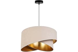 LIGHT HOME LH Light-Home Milano Lampadario a Sospensione - Lampadario Industriale per Soggiorno Camera da Letto e Cucina - Lampade a Sospensione in Metallo e con Paralume di Velluto - E27 - Crema