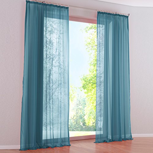 HongYa 1er de Pack Uni Cortina Voile traslúcido - Cortina con Fruncido, poliéster, Azul Turquesa, H/B: 245/145 cm