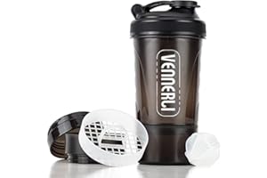VENNERLI Protein Shaker Bottle with Storage Mixing Ball 100% BPA Free Leak Proof Smoothies Nutrition Shaker Cups Strong Durable Sports Gym Diet Fitness (Black)