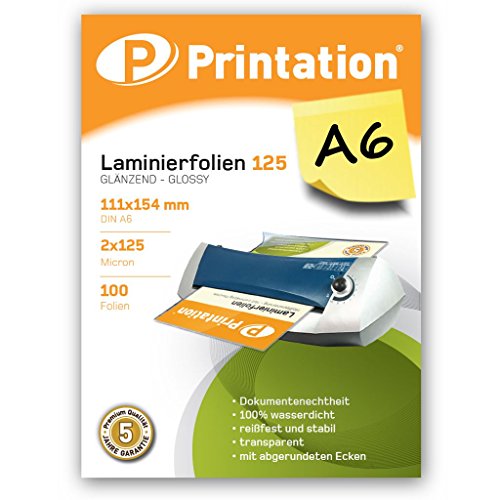 100 pieza DIN A6 L minas para plastificar 111 x 154 mm 2 x 125 Mic brillante printation Premium plastificar 100 pieza DIN A6 L minas para plastificar 111 x 154 mm 2 x 125 Mic brillante printation Premium plastificar