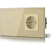 BSEED Touch Sensor Wall Light Switch and AC Socket, Glass Panel, Recessed Lights, gold