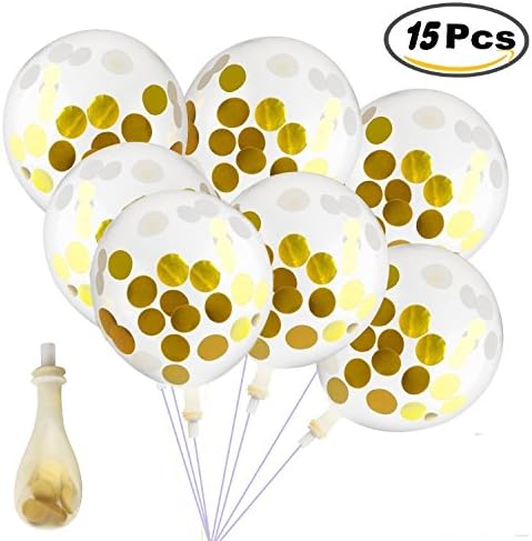 Joykey 15 Pcs Gold Confetti Balloons 12 Inches Transparent Party Balloons With Inner Confetti Paper for Wedding,Birthday,Home Party Decoration,Latex