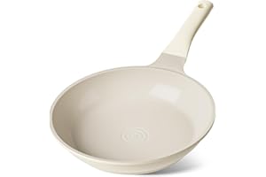 Redchef Poêles en céramique Ø 28 cm, poêle à induction, revêtement antiadhésif durable, poêle à revêtement céramique, sans PTFE, sans PFOA, sans PFAS, poêle en céramique compatible induction (beige)