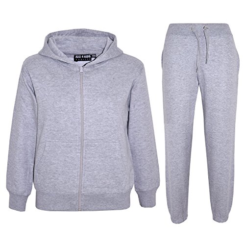 A2Z-4Kids® Niños Niñas los niños Plain Chándal con capucha sudadera con capucha parte inferior Jogging traje de deporte New Age 78910111213años - gris, 9-10 Años