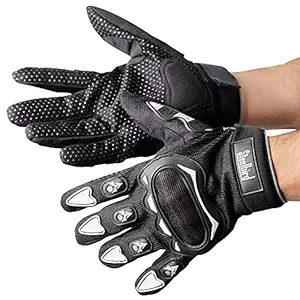 Steelbird Full Finger Bike Riding Gloves with Touch Screen Sensitivity at Thumb and Index Finger, Protective Off-Road Motorbike Racing (Large, Black Grey)