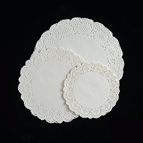 Ametsus - 250 Pcs Assorted Round White Lace Paper Doilies Doily Set Party Wedding Cupcake Decorations Candy Cake Packaging Gift Wrapping Pad Tableware Doyleys 4.5 Inch, 5.5 Inch, 8.5 Inch
