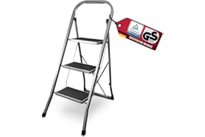‎SIWITEC siwitec Trittleiter, Faltbare Leiter mit 3 Stufen, Klapptritt aus Stahl bis 150 kg belastbar, Tritthocker klappbar, TÜV/GS Zertifiziert, anthrazit