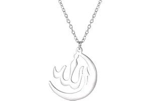 VASSAGO Collana con ciondolo a forma di Allah, per uomo e donna, con simbolo islamico, musulmano, simbolo di Allah, collana araba con luna, gioielli musulmani, regalo religioso