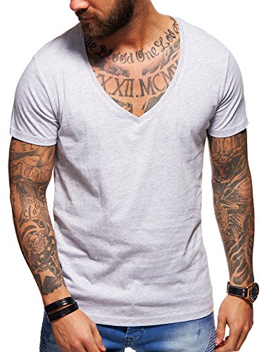 Behype Herren Kurzarm Basic T-Shirt Deep V-Neck 20-0005 Hellgrau S Behype Herren Kurzarm Basic T-Shirt Deep V-Neck 20-0005 Hellgrau S