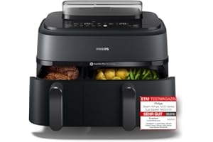 ‎PHILIPS Philips Steam Airfryer 5000 Series Dual Basket Heißluftfritteuse mit Dampfgar-Funktion & 2 Körben – Steam, Airfry, SteamFry, 9L (3L+6L), RapidAir Plus, automatische Dampfreinigung (NA550/00)