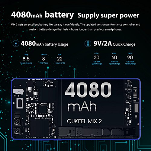 OUKITEL MIX 2 5.99 pollici (rapporto 18: 9) Android 4G Batteria 4080mAh Smartphone Octa Core 2.39GHz 6GB RAM 64GB ROM, 21MP+2MP Samsung Telecamere + 13MP Fotocamere Frontali Cellulari e Smartphone-blu