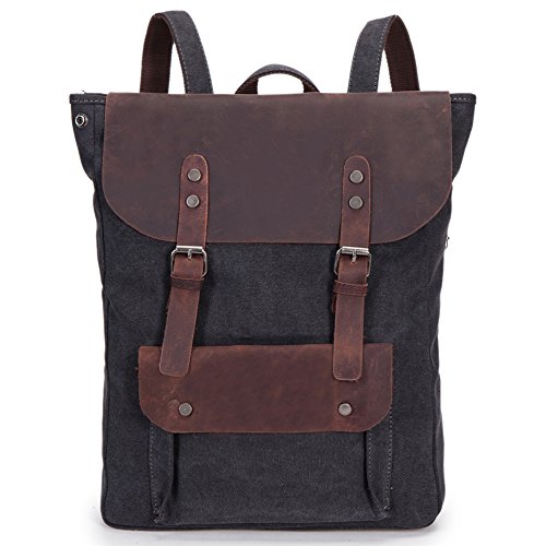 Aidonger Unisex Canvas und Leder Rucksack Laptoprucksack