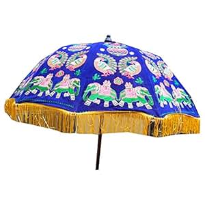 indischerbasar.de Sonnenschirm 115cm dunkelblau Elefant Pfau