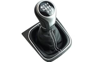 Newtown2700-parts Schaltknauf Schaltmanschette und Rahmen kompatibel für VW Golf 5 6 Jetta Scirocco Komplettset 1K0711113 5K0711113 1K8711113 6 Gang Silber weiße Naht, schwarze Kappe
