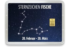 Goldstücke24 - Goldbarren mit Sternzeichen in Motivbox - Tolle Geschenkidee - Echtheitsgarantie (Fische: 20. Februar - 20. März, 1g Gold)