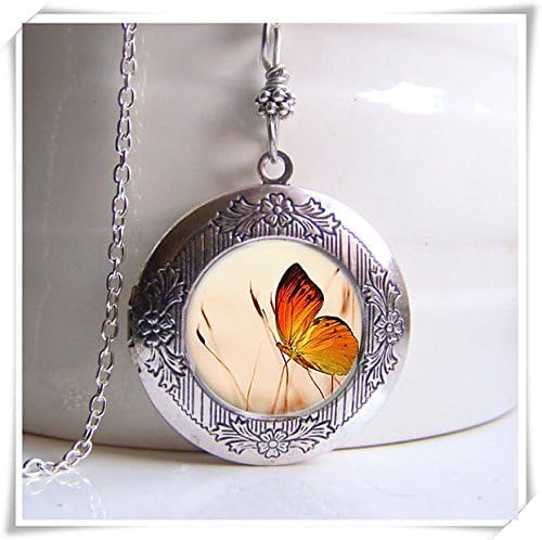 Photo Locket, Butterfly Necklace, Locket Necklace, Butterfly Jewelry, Nature Necklace