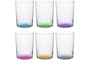 UNISHOP Set de 6 Vasos de Agua de Colores Pastel, Vasos de Cristal Multicolor y Transparentes, Aptos para Lavavajillas