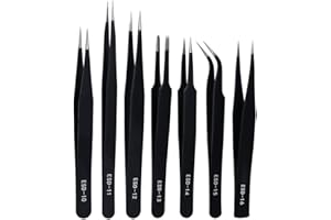 ZHIYE Precision ESD Anti-Static Tweezers, 7 pcs Stainless Steel Tweezers Set for Electronics, Jewelry-Making, Laboratory Work, Repairing, Hobbies