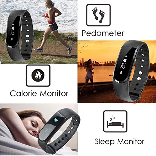Herzfrequenz Fitness Tracker,CAMTOA ID101 Fitness Armband Pulsuhr Aktivitätstracker Wasserdicht IP67 – Schrittzähler,SMS Anrufe,Kalorienverbrauch,Kamera-Fernbedienung,ID Benachrichtigung,Musiksteuerung und Handy-Suchfunktion(USB Anschluss direkt laden) - 3