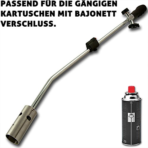 Unkrautbrenner + 4 Butangaskartuschen mit Bajonettanschluss Gasbrenner Piezo Zündung Unkrautvernichter Brenner Abflammgerät - 3