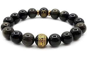 Mayting 10mm Perle Or Obsidienne Bracelet Élastique Tibétain Lama Bouddhiste Bracelet Cadeau pour Garçons et Filles
