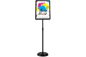 HUAZI A4 Sign Stand Floor Sign Holder Both Vertical & Horizontal View Displayed,Snap-Open Frame with Safety Corner for School Church Business Show,Black