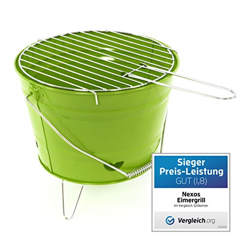 Nexos Eimergrill Grill-Eimer Holzkohlegrill für Garten Terrasse Camping Festival Picknick Party BBQ Barbecue Ø 30 cm grün - 6