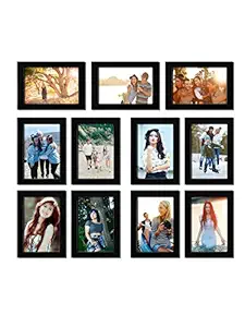 Random Photo Frames (Synthetic Wood, 25 cm x 25 cm x 7.5 cm, Black, Set of 11) (RF-1023)