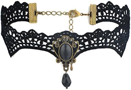 Leyu Fashion Retro Popular Black Bat Lace Delicate Gothic Crystal Vintage Bead Choker Necklace for Women