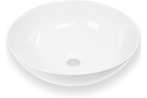 Art-of-Baan® Aufsatzwaschbecken I edles Waschbecken mit Lotus-Effekt I hochwertiges Handwaschbecken in Weiß I DIN Hahnloch & DIN Abfluss I rundes Handwaschbecken in 400 x 400 x 140 mm