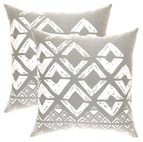 TreeWool®, (2er Pack) Quadratisch Geometrische Design Baumwolle Dekoratives Kissenbezüg (Grau, 45 x 45 cm)