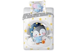 ‎CLEAVEN CLEAVEN Kinderbettwäsche 100x135 cm | Baby Bettwäsche aus 100% Baumwolle – weich, atmungsaktiv und hautfreundlich | Bettwäsche Kinder für ruhigen Schlaf | Babybettwäsche mit Wendemotiv | Pinguin 006