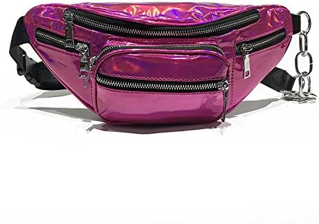 LYFLYF Waist Bag Chain Shoulder Messenger Bag Simple Fashion Laser Joker Breast Bag,Pink