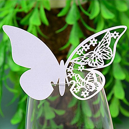 OUNONA 100 Stück Schimmer 3D Schmetterling Platzkarten Tischkarten Namenskarten Glasanhänger Cup-Karten Wandtattoo Wandsticker Lesezeichen für Weinglas Champagnerglas Hochzeit Gast geschenk Party Haus Deco