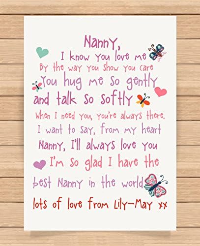Personalised Presents Gifts For Nanny Grandma Granny From Grandson Grandaughter Birthday Mothers Day Christmas Xmas I Love You Prints Posters Wall Art Special Unique Ideas