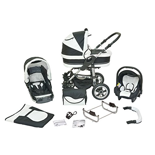 Combi Pushchair X6 – 3 in 1 Combi Pushchair Buggy Black/Black/White Pattern