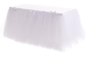 HBBMAGIC DIY Tüll Tischrock Weiß, 275cm×76cm Party Dekoration Tüll Tischröcke für Hochzeit Geburtstag Taufe Babyparty Bankett