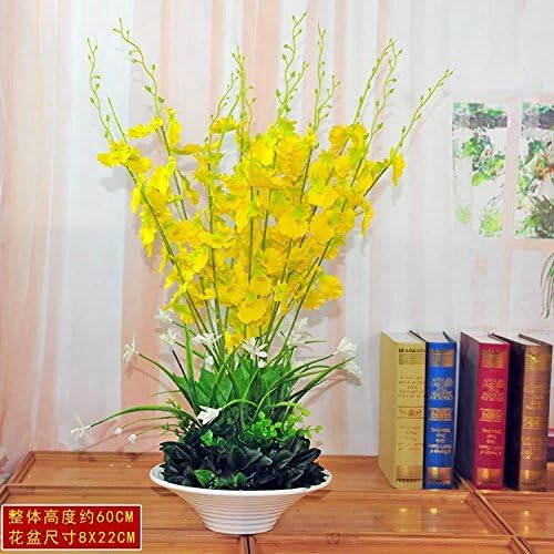 USDFJN Decoration Silk Flower Fake Vase Artificial Orchid Yellow 60Cm