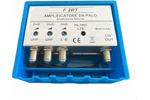 Vsnetwork Amplificatore Antenna TV da Palo con Filtro Lte/5G, Guadagno Massimo 20Db Regolabile, Amplificatore Antenna TV 2 Ingressi Uhf+1 Vhf, Bande separate