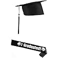 NA One Set of Graduation Cap Bachelor Hat Cap with Letters Etiquette Bands for Graduation Ceremony Party Favors