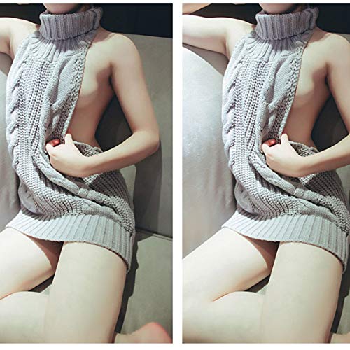 Preisvergleich Produktbild Garciakia Damen Sexy rückenfreier Rollkragenpullover Anime Cosplay Pullover ärmellos gestrickt Tank Top Weste Sexy rückenfreier Pullover