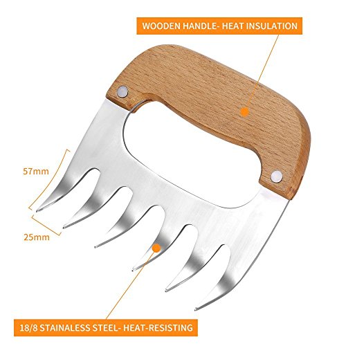 Wuudi Meat Claws Edelstahl Fleisch-Klauen Fleischgabeln mit Holzgriff ideal für Pulled Pork, Beef, Chicken, Grill, BBQ 2er Set - 2
